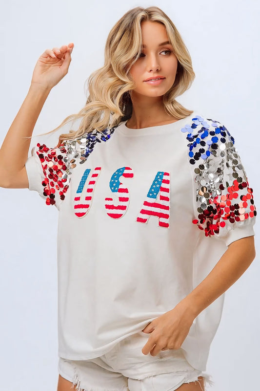 BiBi American Flag Theme Sequin Top