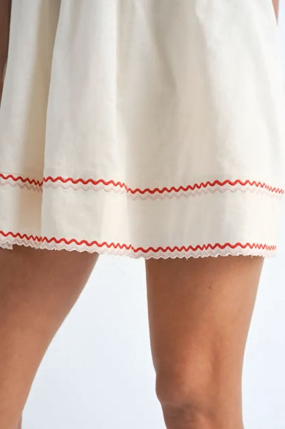 Zig Zag Embroidered Shoulder Tie Mini Dress