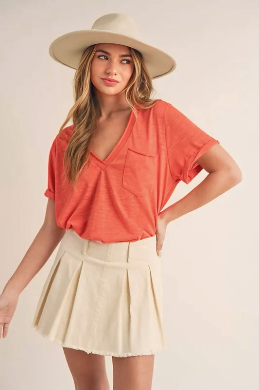 Pleated Denim Mini Skirt