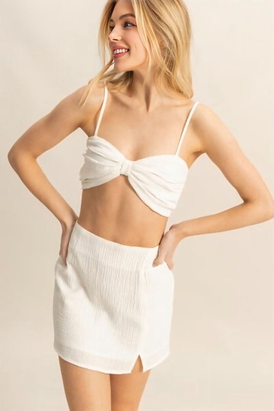 Ruched Bra Top and Mini Skirt Set - OFF WHITE