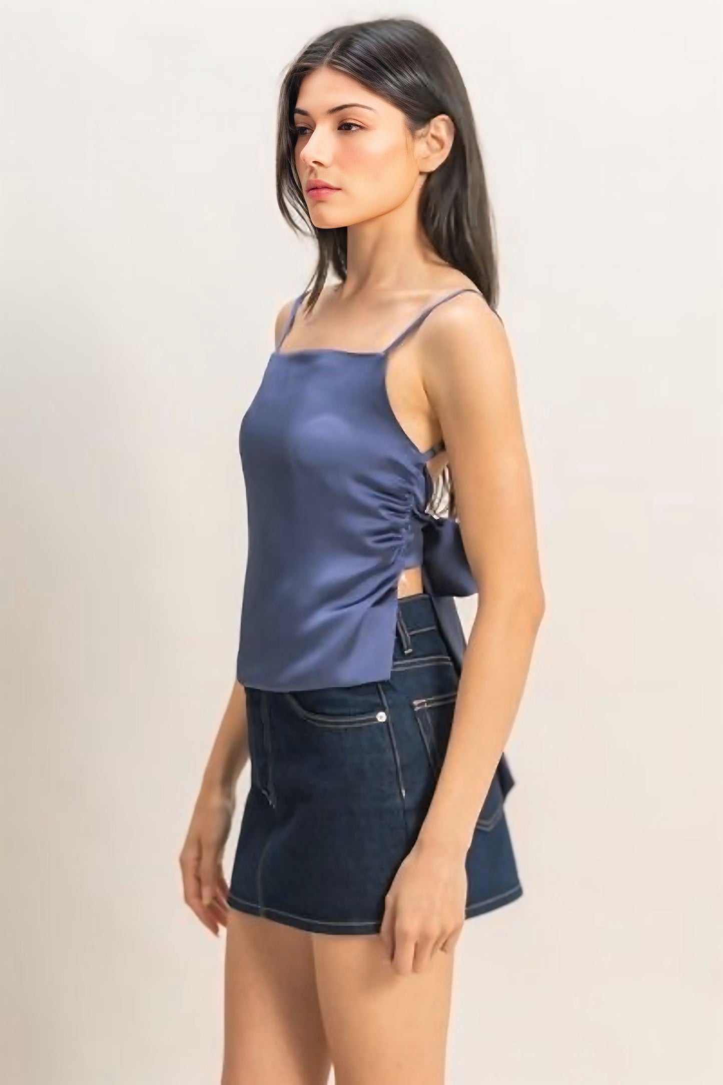 Satin Back Tie Detail Cami - NAVY