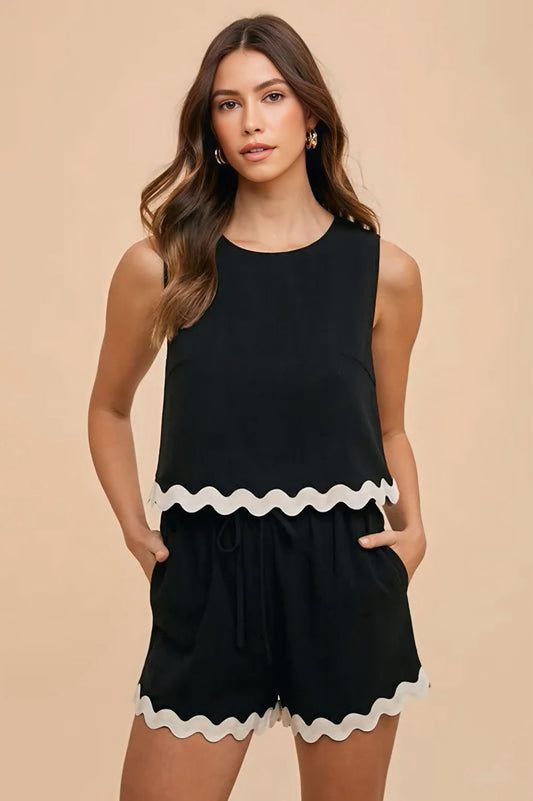 Ric Rac Trim Detailed Top & Shorts Set