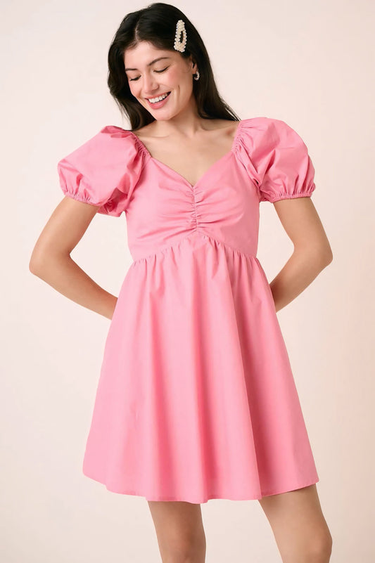 Sweetheart Puff Sleeve Smocked Mini Dress
