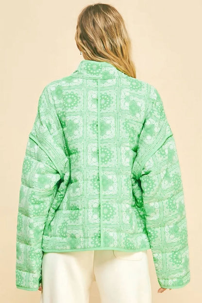 Vintage Print Open Front Jacket with Pockets