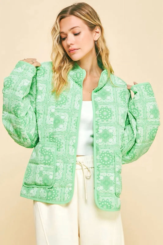 Vintage Print Open Front Jacket with Pockets