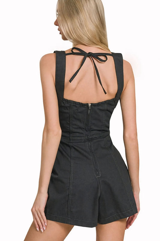Tie Back Romper - Black