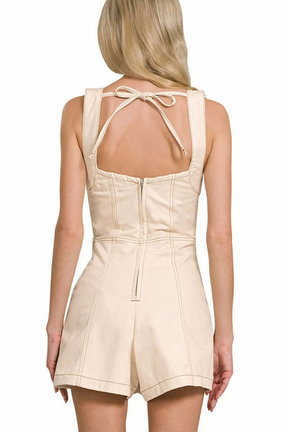 Tie Back Romper - Oatmeal