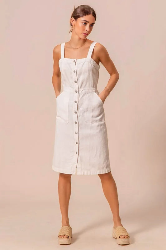 Button Down Pocket Front Pinafore Dress