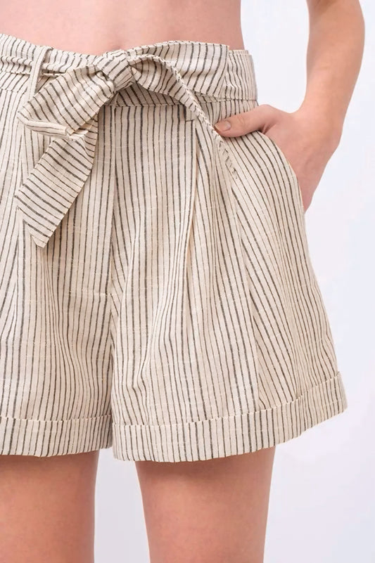 Linen Blend Striped Flowy Shorts