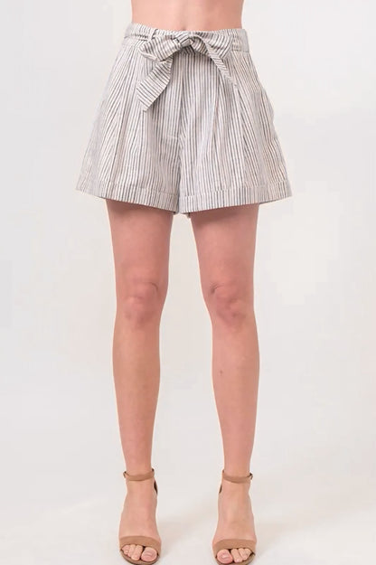 Linen Blend Striped Flowy Shorts