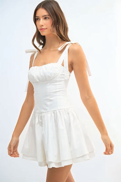Shoulder Tie Corset Panel Mini Dress