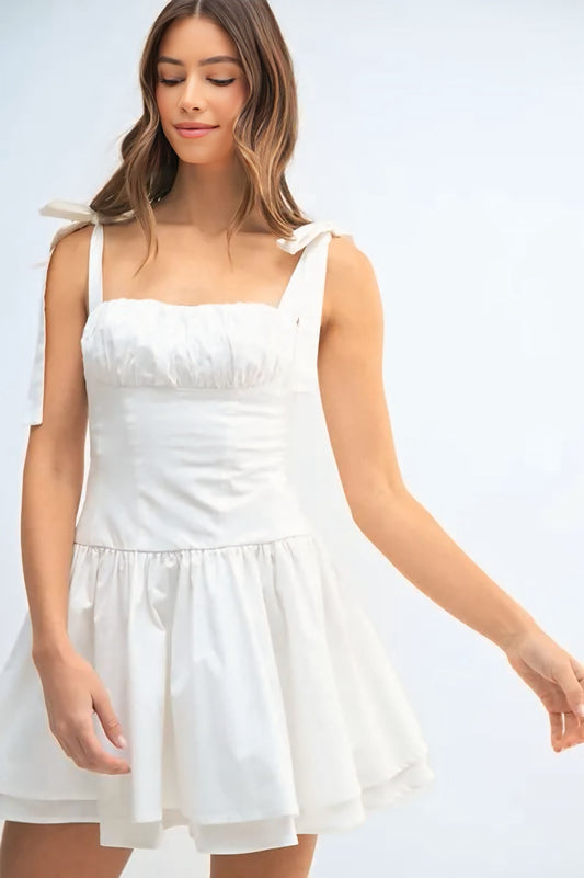 Shoulder Tie Corset Panel Mini Dress