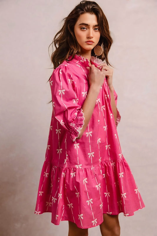Ribbon Patterns With Scallops Edge Details Dress