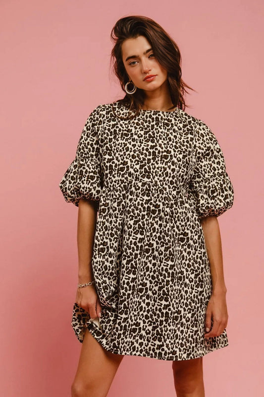 Leopard Denim Dress With Back Tie Detail