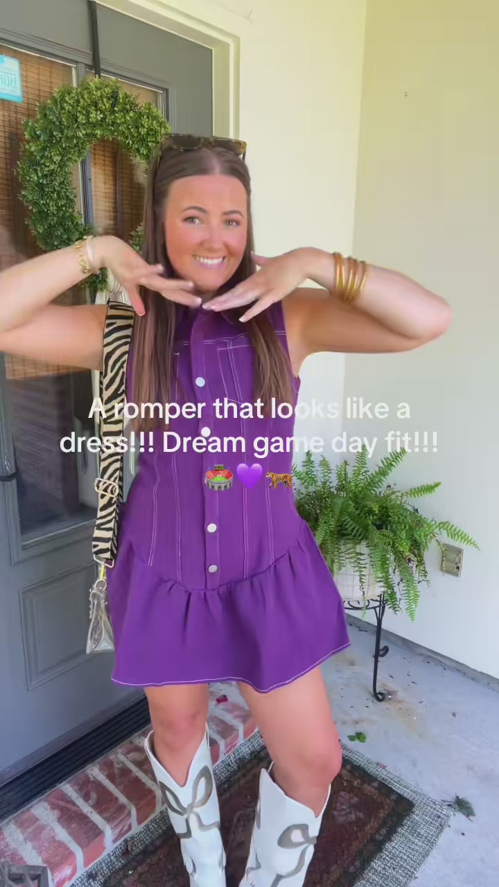 Game Day Purple Denim Romper